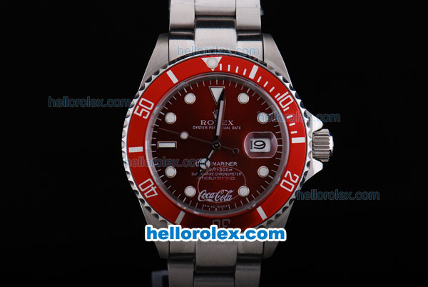 Rolex Submariner Oyster Perpetual Date Automatic with Red Bezel,Red Brown Dial and White Round Bead Marking-Small Calendar - Click Image to Close